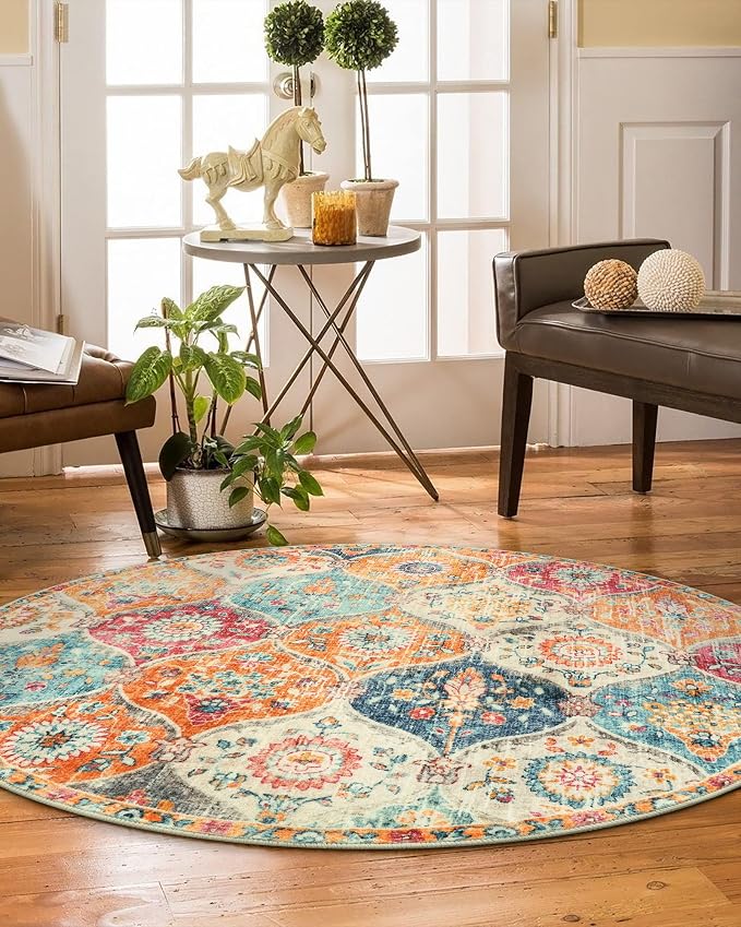 Lahome Moroccan Trellis Round Area Rugs, Washable Small Round Rug 3ft Non-Slip - Image 5
