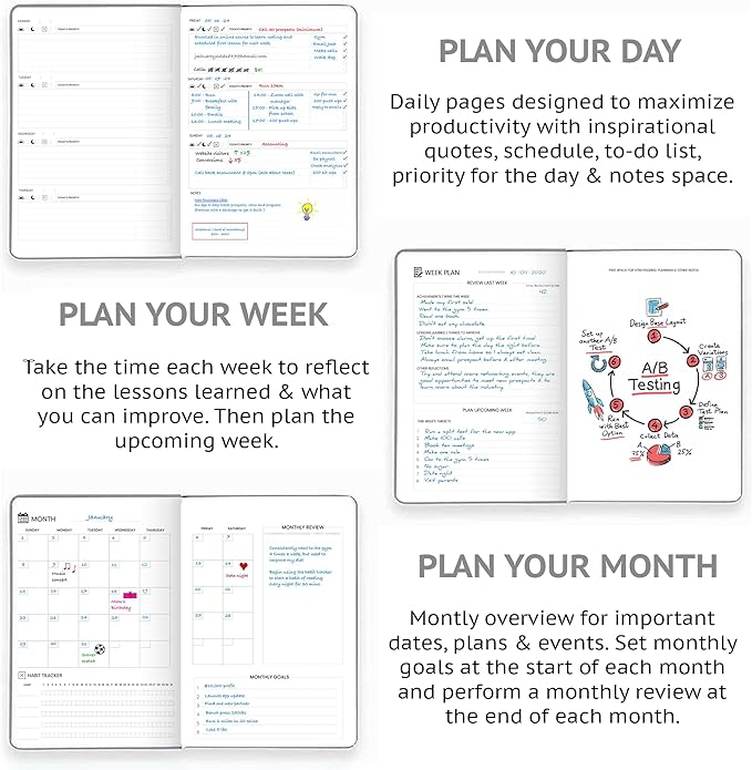 Undated Daily Planner – 1-Year B5 Productivity Organizer - Image 4