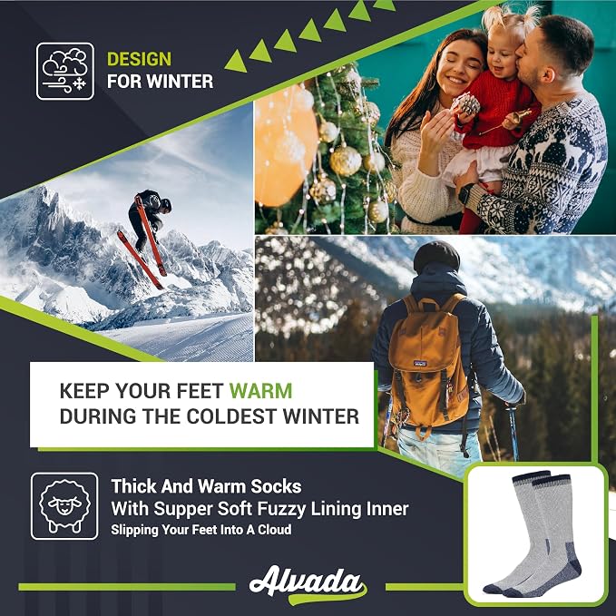 Alvada Warm Thermal Wool Socks for Winter Moisture Wicking and Breathable Cozy - Image 5