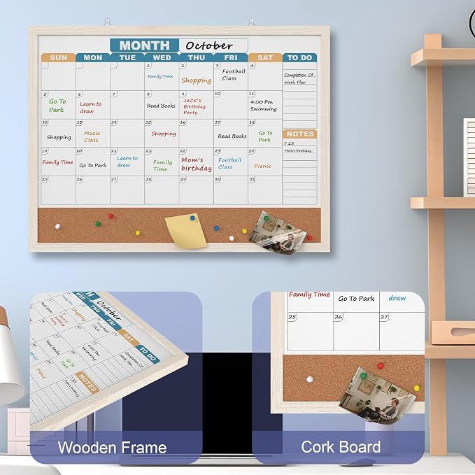 Monthly Calendar Dry Erase Board 24x18 Inch, Double-Sided Whiteboard and - Image 4