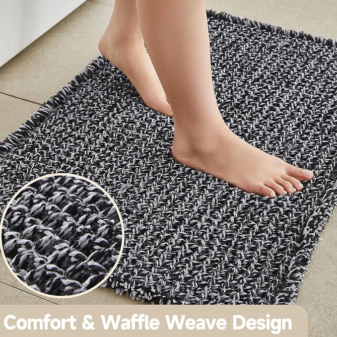 Black and White Bathroom Rugs, Waffle Bath Mat Non Slip Washable Super - Image 3