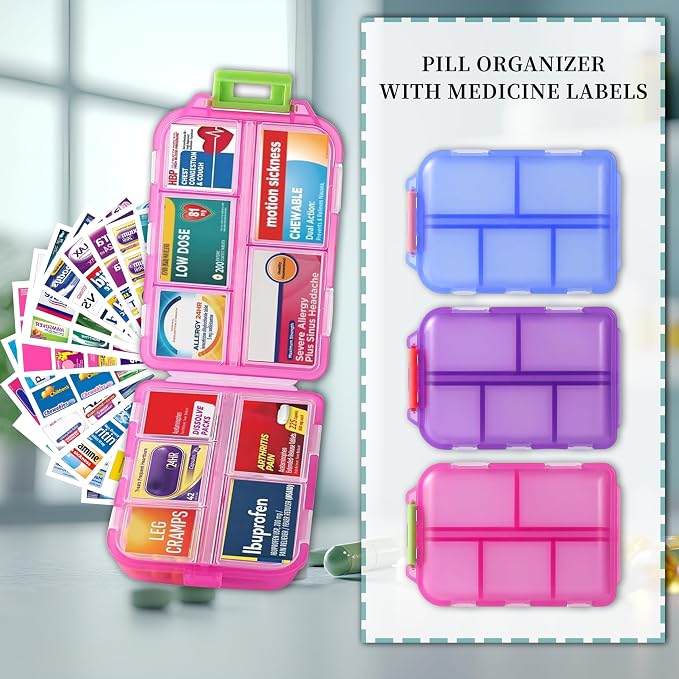 Pill Organizer with Medicine Labels, Travel Daily Pill Container, Mini - Image 6
