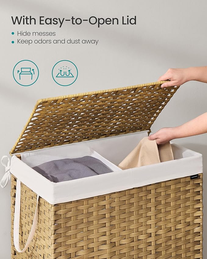 SONGMICS Laundry Hamper with Lid, 42.3 Gallon Synthetic Rattan Clothes Laundry - Field & Grace