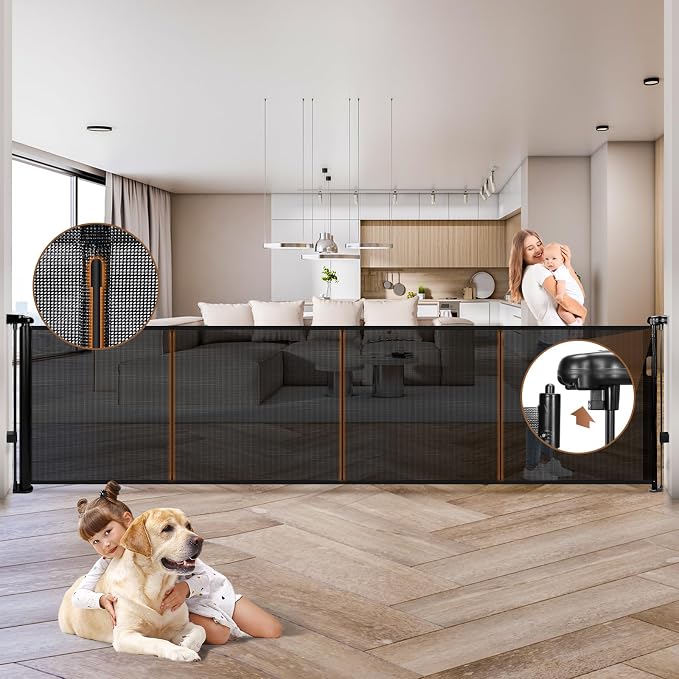 200.1" Retractable Baby Gate Extra Wide, Mesh Gate Long Child Gate Pet Gate by Dueelala