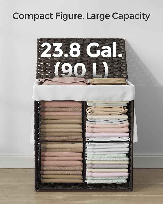 SONGMICS Laundry Hamper with Lid, 23.8 Gallon Synthetic Rattan Clothes Laundry