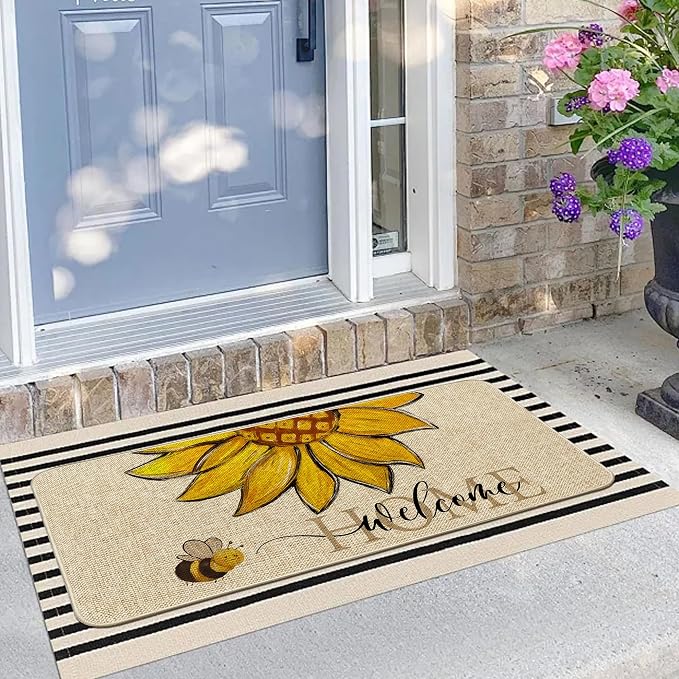 Sunflower Welcome Doormat 17"x36", Non Slip Door Mat Indoor Entrance, Hello - Image 5