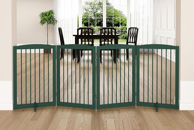 Freestanding Pet Gate for Dogs, Indoor Wooden Dog Gate for House, Foldable Dog by PUPETPO