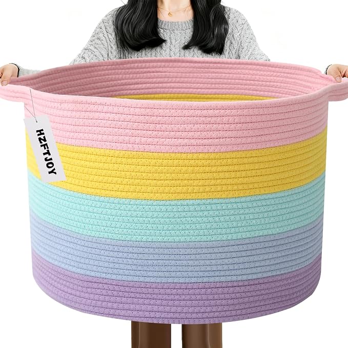 Large Storage Basket with Handle, 19.7" L x 19.7" W x 13" H Blanket Basket by HZFTJOY