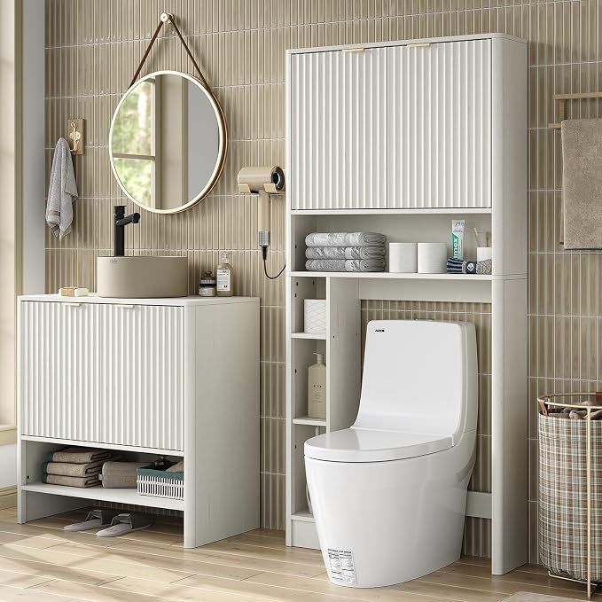 Furnideco Fluted Over The Toilet Storage Cabinet 31''W Modern Above Toilet - Image 4