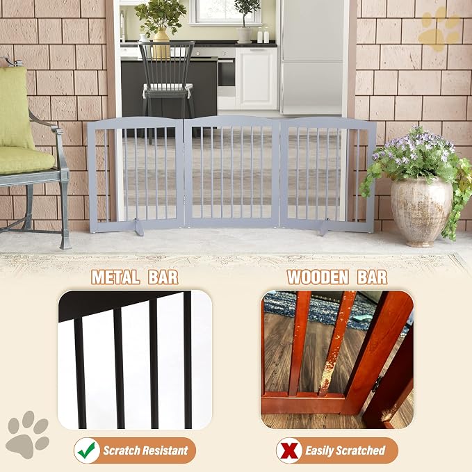 Freestanding Pet Gate for Dogs, Foldable Wooden Dog Gate for House, Indoor Dog - Image 4