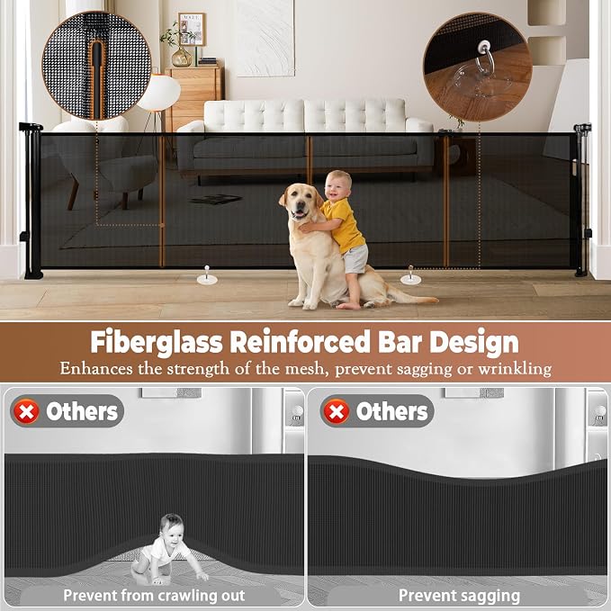 120" Retractable Baby Gate Extra Wide, Mesh Gate Long Child Gate Pet Gate - Image 4