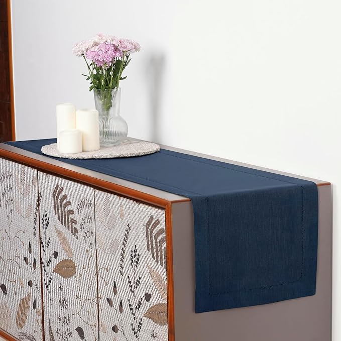 D'Moksha Homes Linen Navy Blue Table Runner 132 Inches Long - Image 3