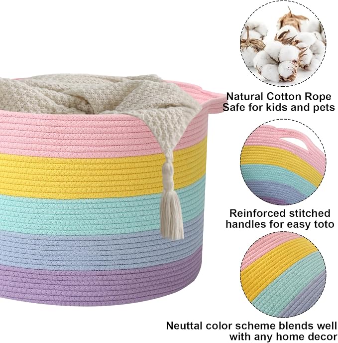 Large Storage Basket with Handle, 19.7" L x 19.7" W x 13" H Blanket Basket - Image 3