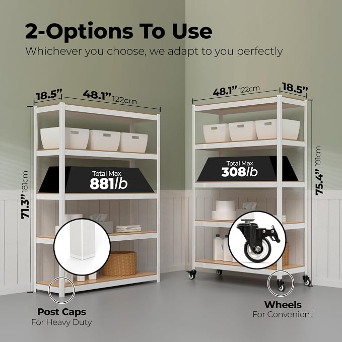 HOMEDANT House 48.1" 5-Tier Metal Rolling Cart Shelf Rack Casters Heavy Duty - Image 2