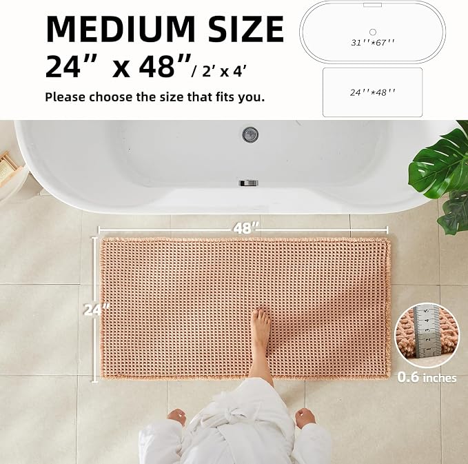 Waffle Bath Mat, Boho Bathroom Rugs Non Slip Washable Super Absorbent Quick Dry - Image 2