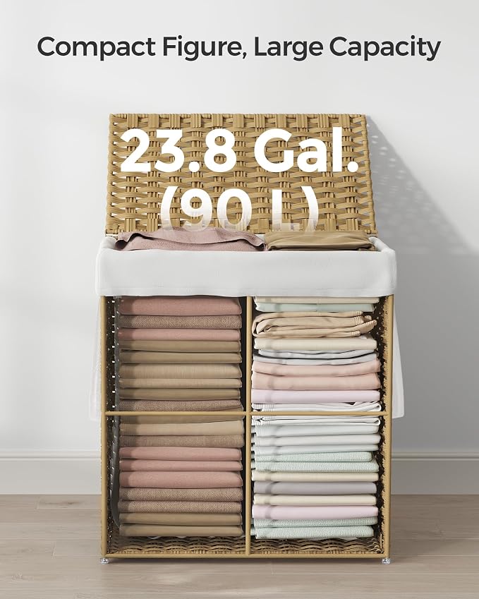 SONGMICS Laundry Hamper with Lid, 23.8 Gallon Synthetic Rattan Clothes Laundry - Field & Grace