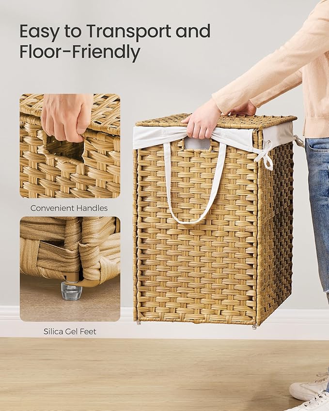 SONGMICS Laundry Hamper with Lid, 52.8 Gallon Synthetic Rattan Clothes Laundry - Field & Grace