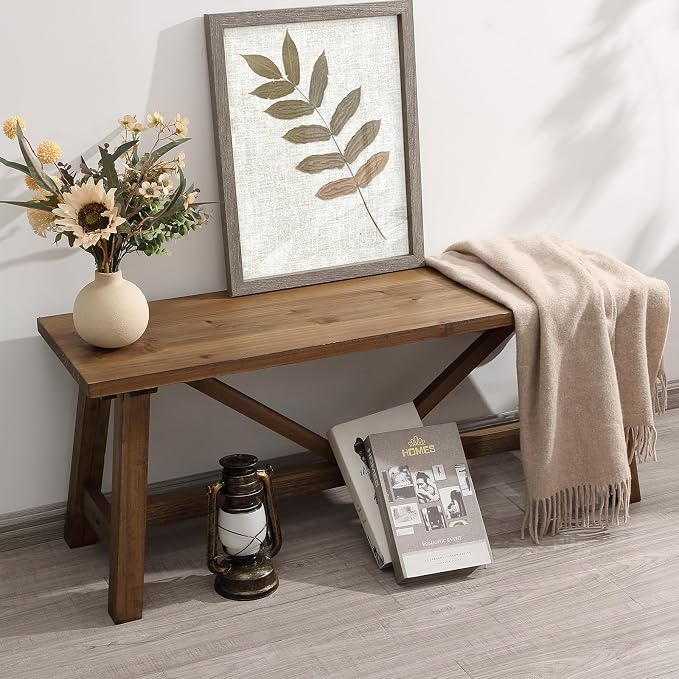 Wnutrees 43" Farmhouse Wood Bench, Narrow Bench, Long Bench Seat by Wnutrees