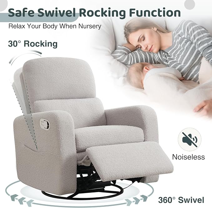 Swivel Rocker Recliner, Oversized Teddy Manual Nursery Glider Rocking Recliner - Image 3