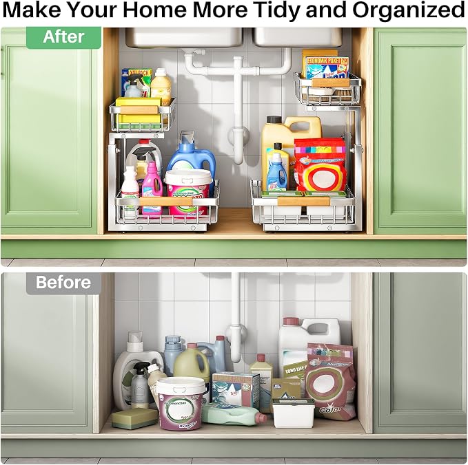 Under Sink Organizer, Stainless Steel 1-Pack 2 Tier Under Sink Organizers and - Image 8