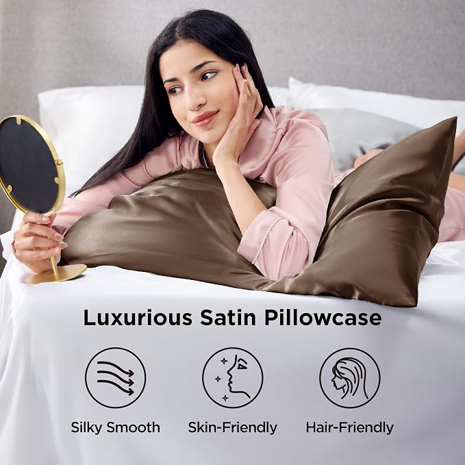 Bedsure Satin Pillowcase 2 Pack Similar to Silk Pillow Cases Standard Size - Image 3