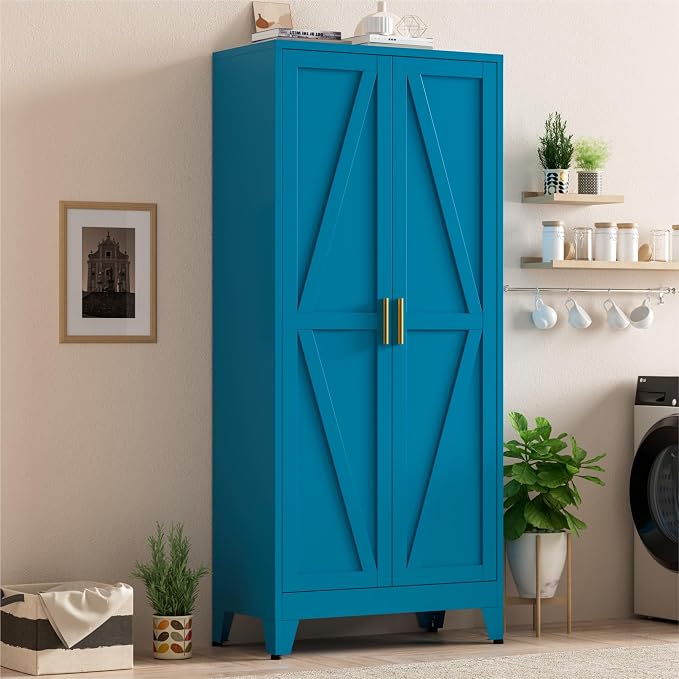 Metal Kitchen Pantry Cabinet, Farmhouse Storage Freestanding Cupboard - Image 9