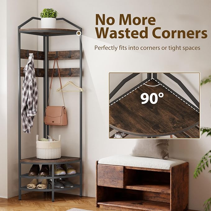 HOMCOM Corner Hall Tree, Industrial 4-Tier Coat Rack - Image 4