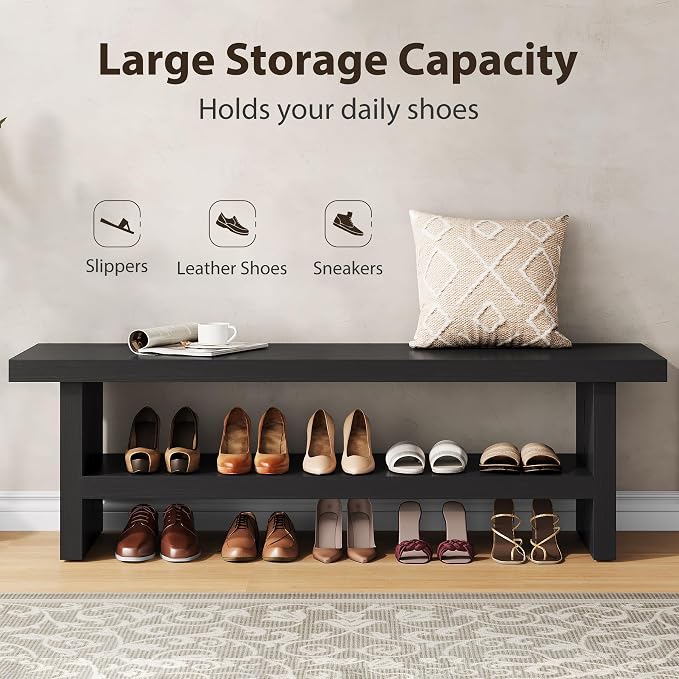 2 Tier Entryway Bench, 47.24" Shoe Bench, Rustic Shoe Rack, Wooden Storage Bench - Image 6