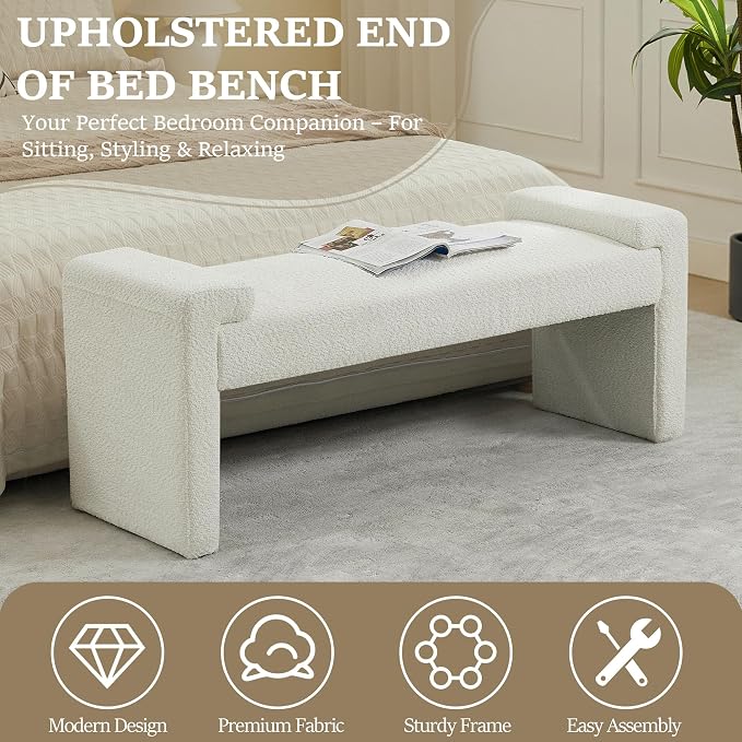43" End of Bed Bench Upholstered Modern Bedroom Bench - Image 6