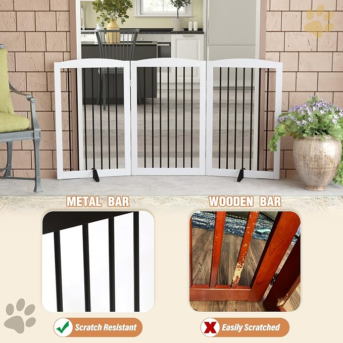 Freestanding Pet Gate for Dogs, Foldable Wooden Dog Gate for House Indoor - Image 4