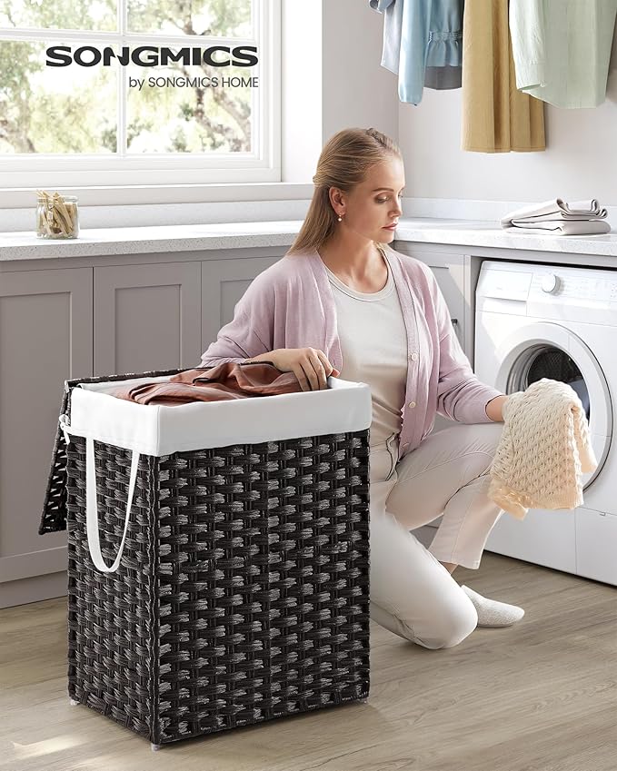 SONGMICS Laundry Hamper with Lid, 23.8 Gallon Synthetic Rattan Clothes Laundry - Field & Grace