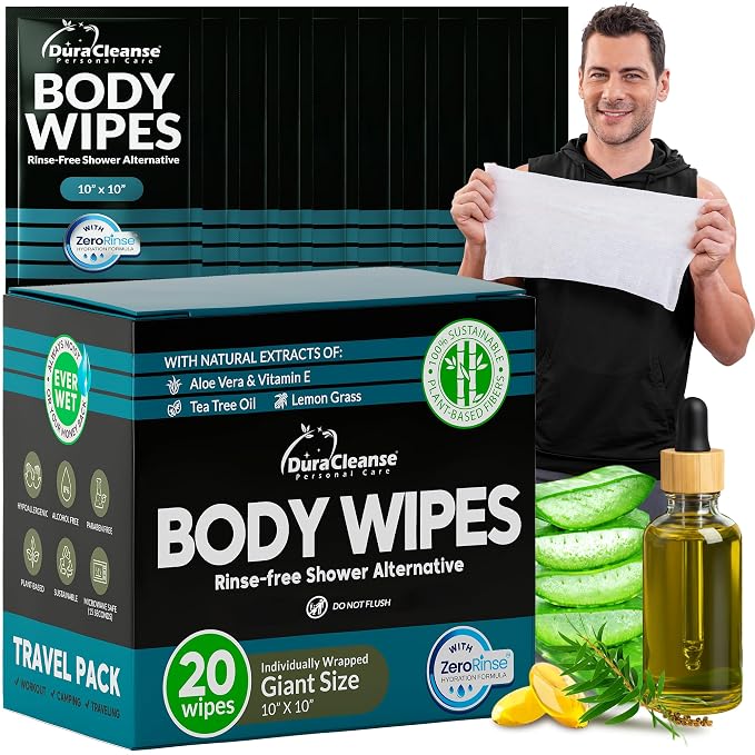 Dura Cleanse Travel Body Wipes -Maximum Cleaning Power by DuraCleanse