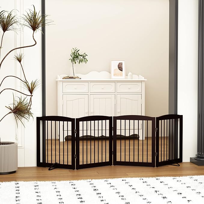 Freestanding Pet Gate for Dogs, Foldable Wooden Dog Gate for House, Indoor Dog - Image 2