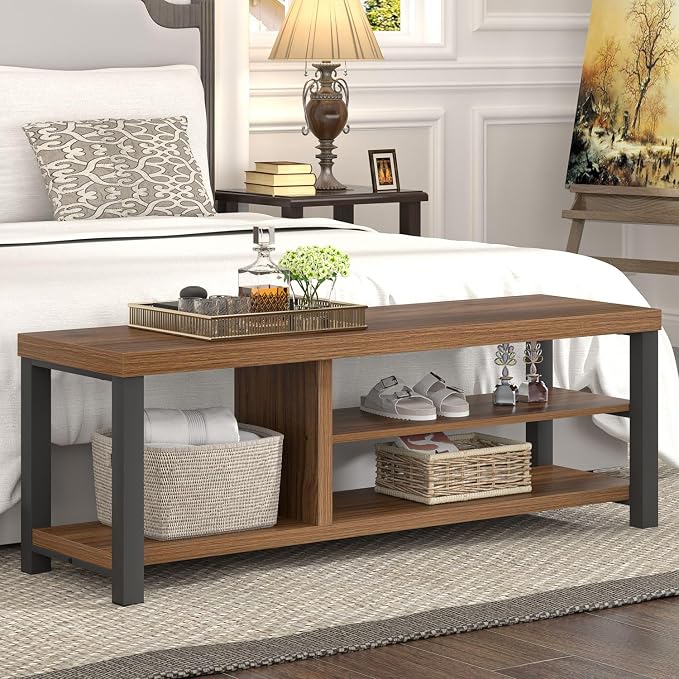 FOLUBAN Entryway Bench, Modern Wood Shoe Bench - Image 3