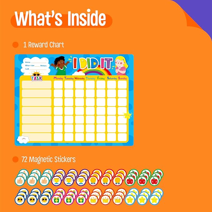 Magnetic Reward Chart, Dry Erase Task Board-One Chart & 72 Magnetic Reward - Image 2