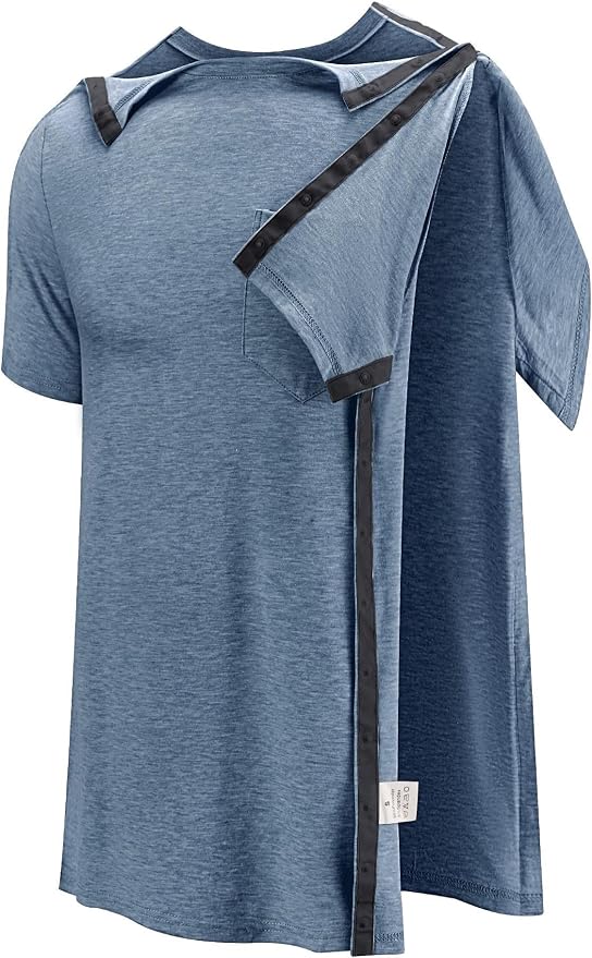 Poriff Men's Post Shoulder Surgery Recovery Shirts Full Tear Away Short Sleeve - Image 2