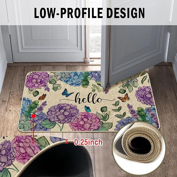 Welcome Spring Door Mat Hydrangea Flowers Floral Doormat Indoor Outdoor - Image 6