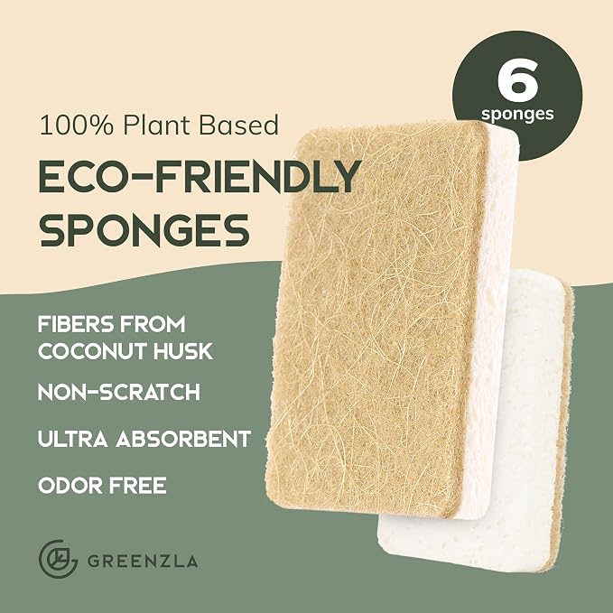 Greenzla Kitchen Sponges, Odor Free Plant-Based Dish Sponges, Non-Scratch Sisal - Field & Grace