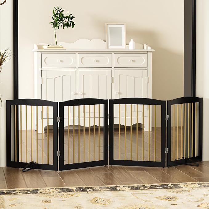 Freestanding Pet Gate for Dogs, Foldable Wooden Dog Gate for House, Indoor Dog - Image 7