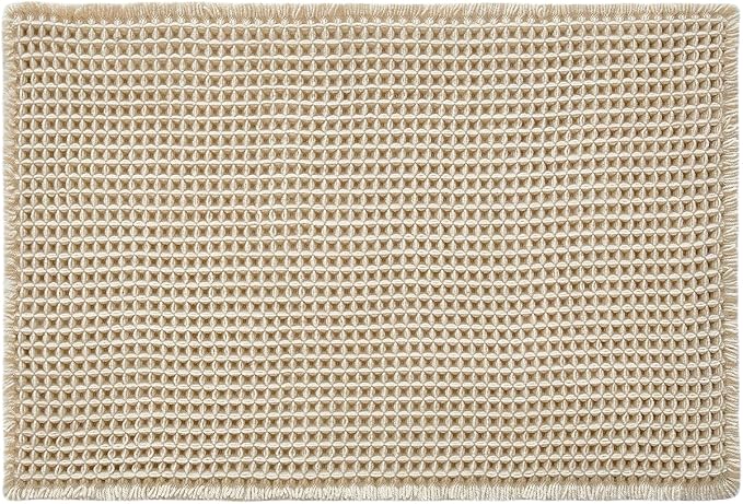 Pale Beige Bathroom Rug, Waffle Bath Mat Non Slip Washable Super Absorbent - Image 9