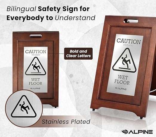 Alpine Wooden Wet Floor Sign – High-End Slippery When Wet Caution Sign - Image 3