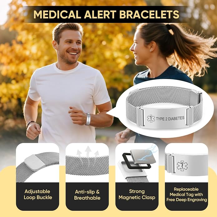 VNOX Medical Alert Id Bracelet for Men Women, Custom Engraving Adjustable - Image 2