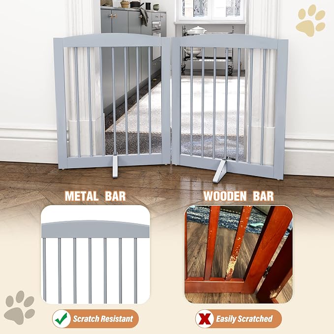 Freestanding Pet Gate for Dogs, Foldable Wooden Dog Gate for House, Indoor Pet - Image 4