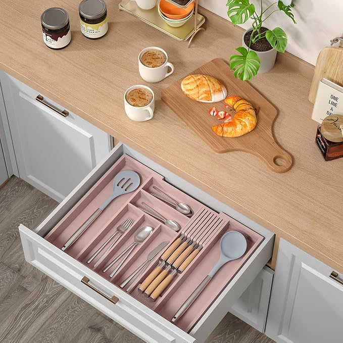 Bamboo-Silverware-Drawer-Organizer-Kitchen, Expandable Utensil Holder Cutlery - Image 6