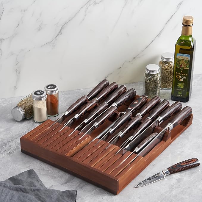 SENKEN In-Drawer Knife Block, Natural Acacia Wood Kitchen Knife Drawer Organizer - Image 6