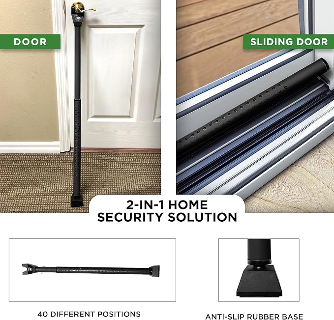 Sliding Door Security Bar, Door Jammer 2-in-1 Adjustable, Door Stoppers - Image 2