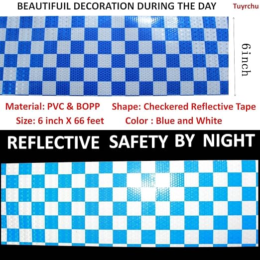 Reflective Tape Blue and White 6 inch X 66 feet, Outdoor Waterproof Hazard - Image 3