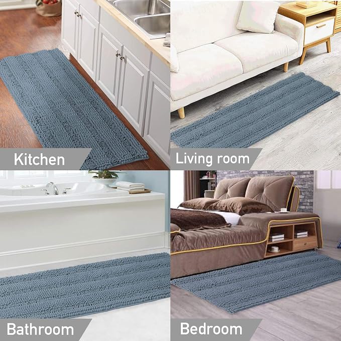 Turquoize Bathroom Runner Extra Long Bathroom Rug Blue Chenille Bath Rug Non - Image 6