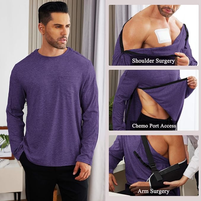 Deyeek Men's Post Shoulder Surgery Recovery Shirts Full Tear Away Long Sleeve - Image 3