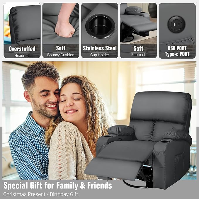LEVELEVE Rocking Recliner Chair, Massage Rocker Recliner Chair - Image 7